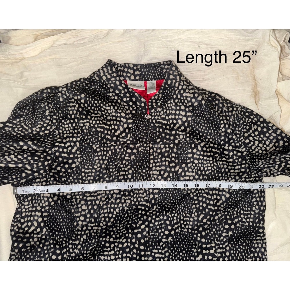 Chicos Animal print zip front red satin owl lining size 3 - Picture 8 of 8